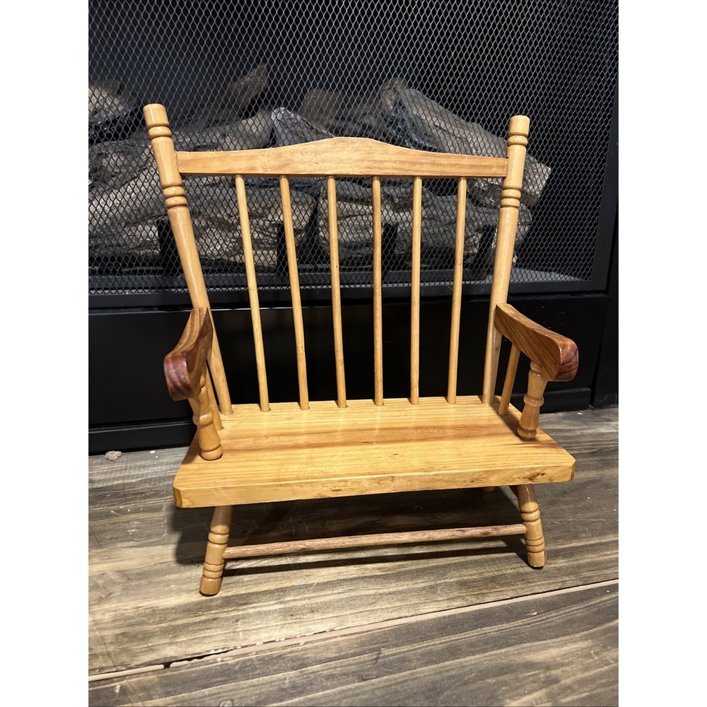 VTG Doll Chair Wooden Spindles Loveseat Bench Cottagecore Rustic 14x12x5"  1996